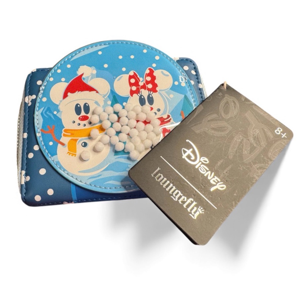 NWT Loungefly Disney Snowman Mickey & Minnie Snow Globe Zip-Around Wallet - Picture 2 of 5